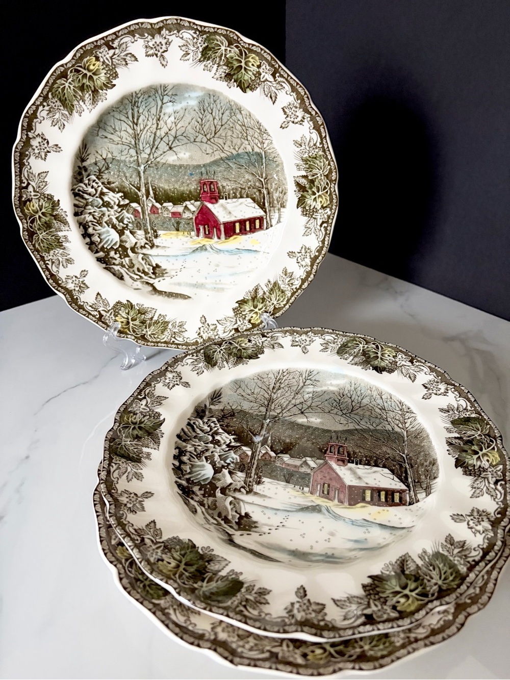 SET of 3 Dinner Plates - The School House Friendly Village by Johnson Brothers
